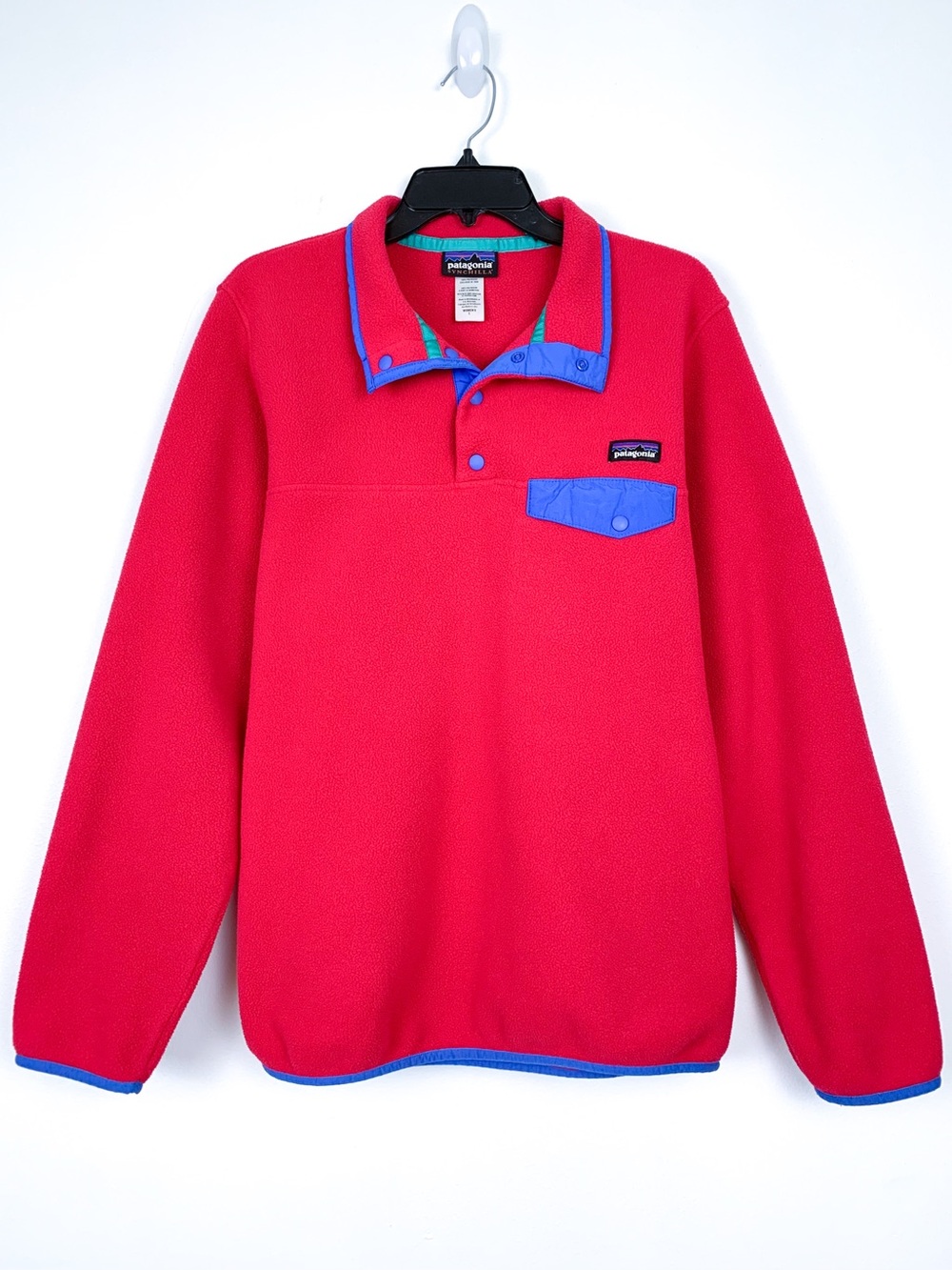 Patagonia Synchilla quarter-snap pullover fleece bright pink and blue size large